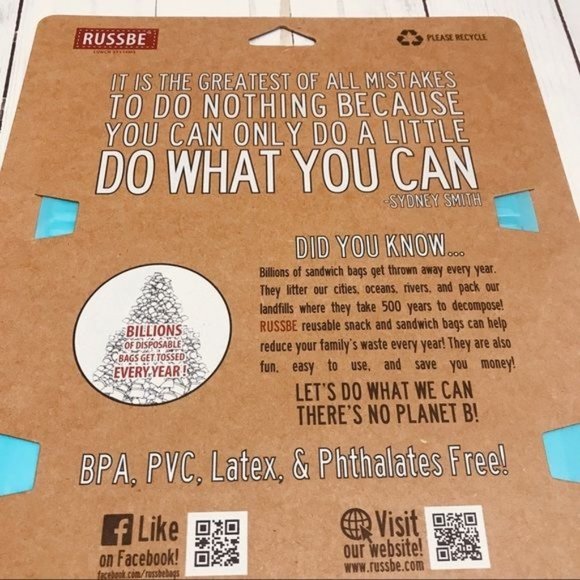 Russbe Reusable Snack and Sandwich Bags Set of 4 In Wave Print - Picture 2 of 3